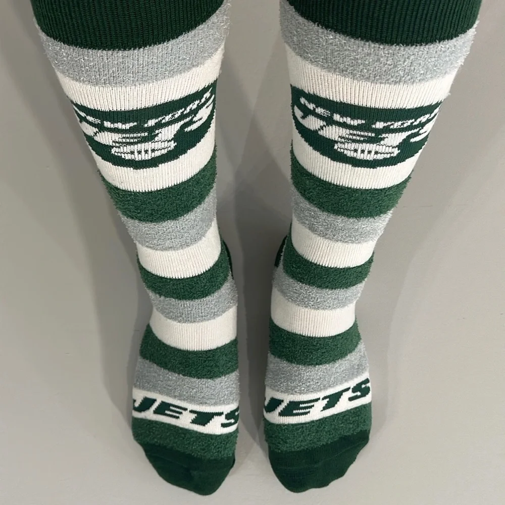 New York Jets Football High Socks Adult Cozy Fuzzy Green White Mid Calf